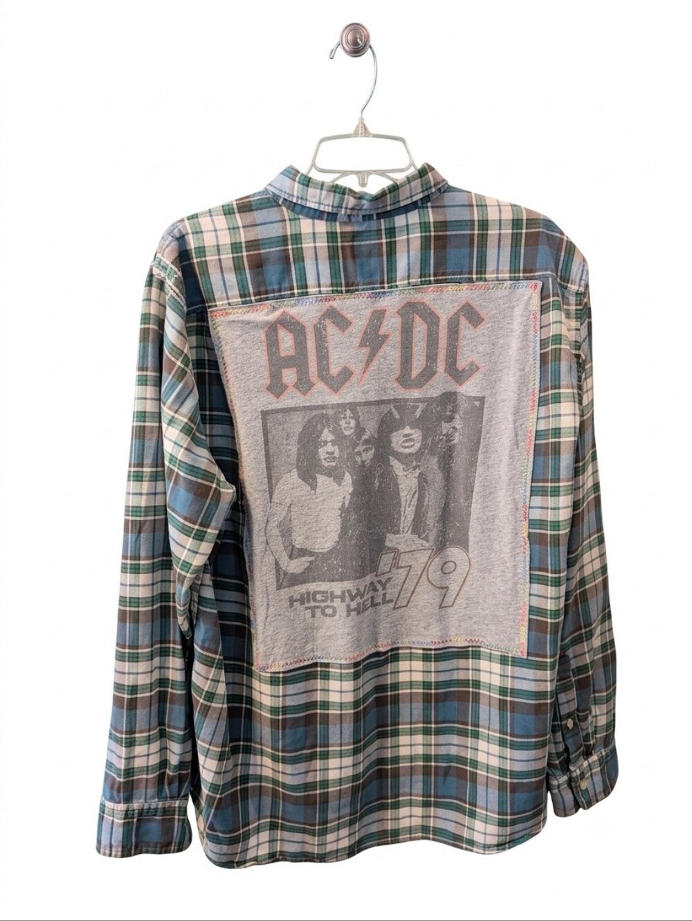 ACDC Upcycled Plaid Shirt with Front Patch
